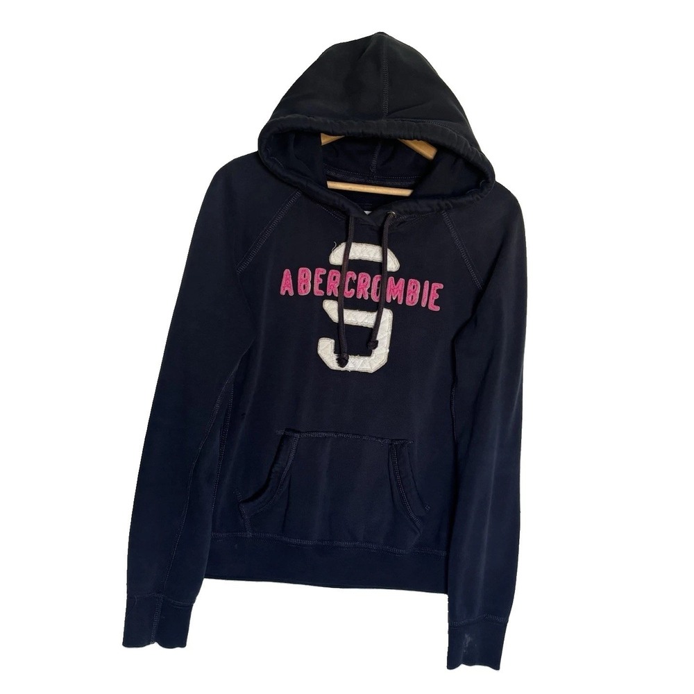 Y2K Abercrombie & Fitch Full Zip Hoodie Women L Navy Blue Chenille Logo New York